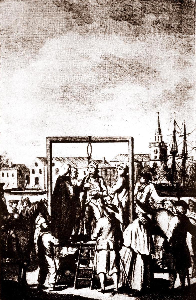 Pirate being hanged at an Admiralty gallows