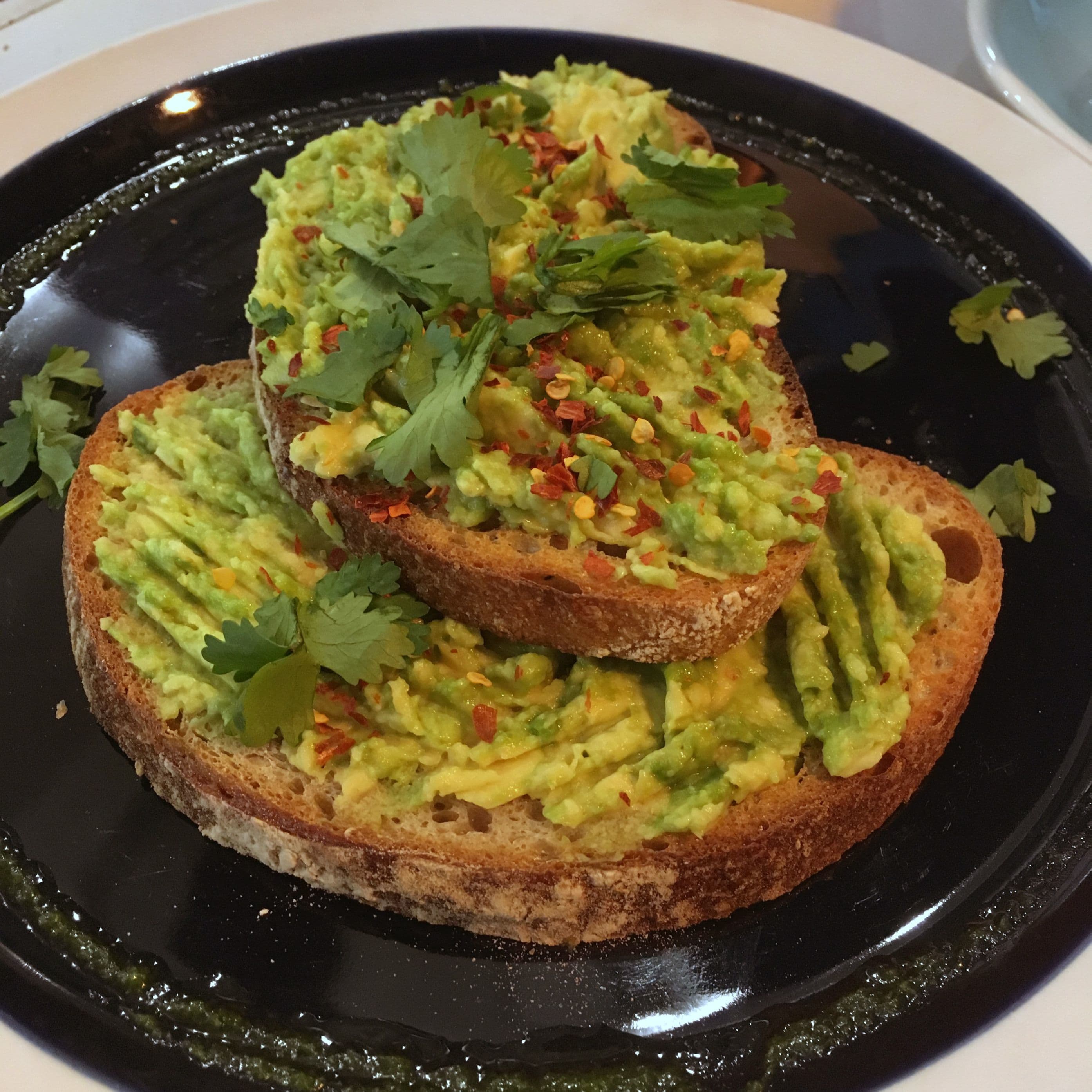 close up of avocado on toast at Coffee Lab