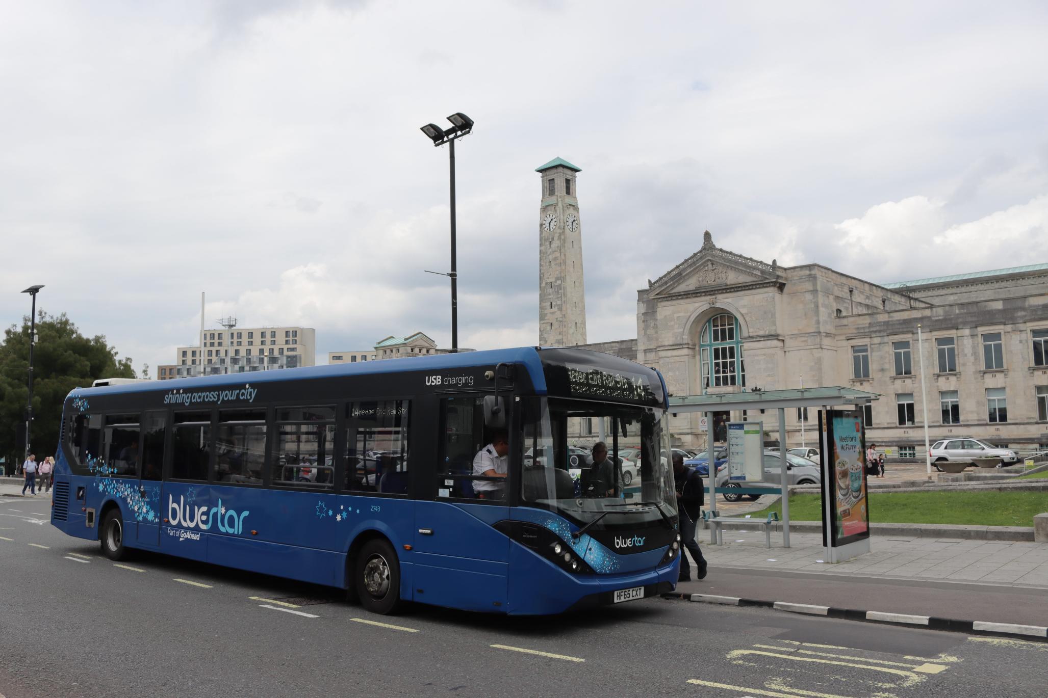 Bluestar Bus driving on Civic Centre Road