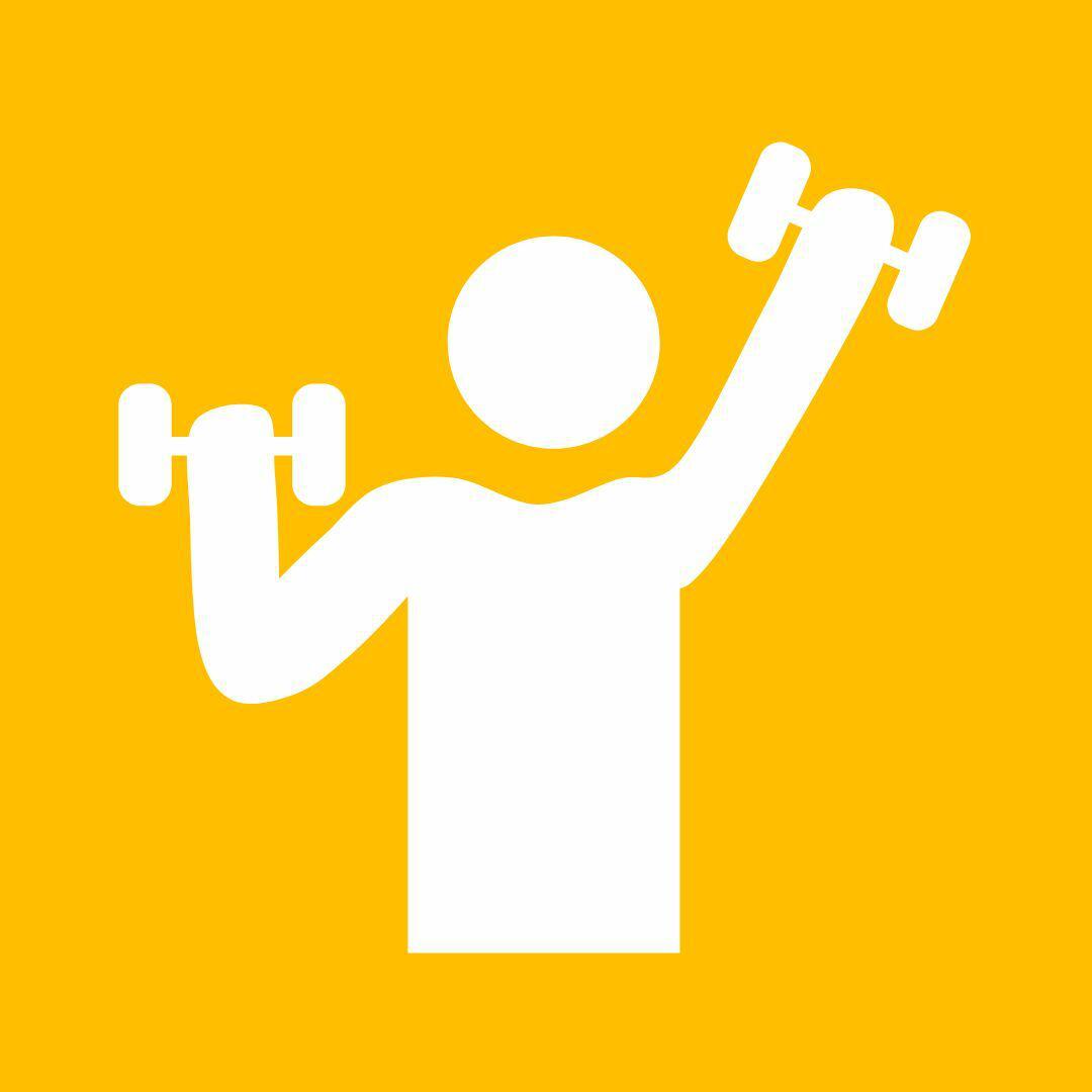 Person lifting weights icon on orange background