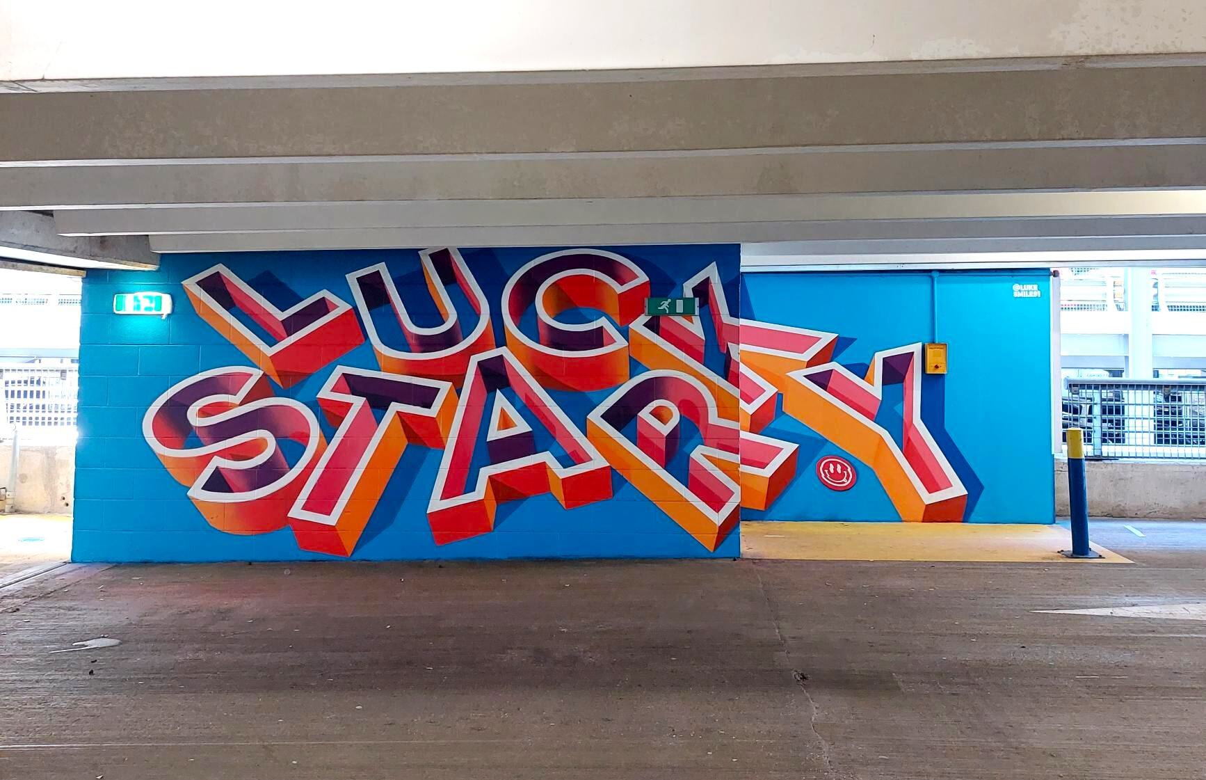 Lucky Star painted mural in Westquay Multi storey carpark