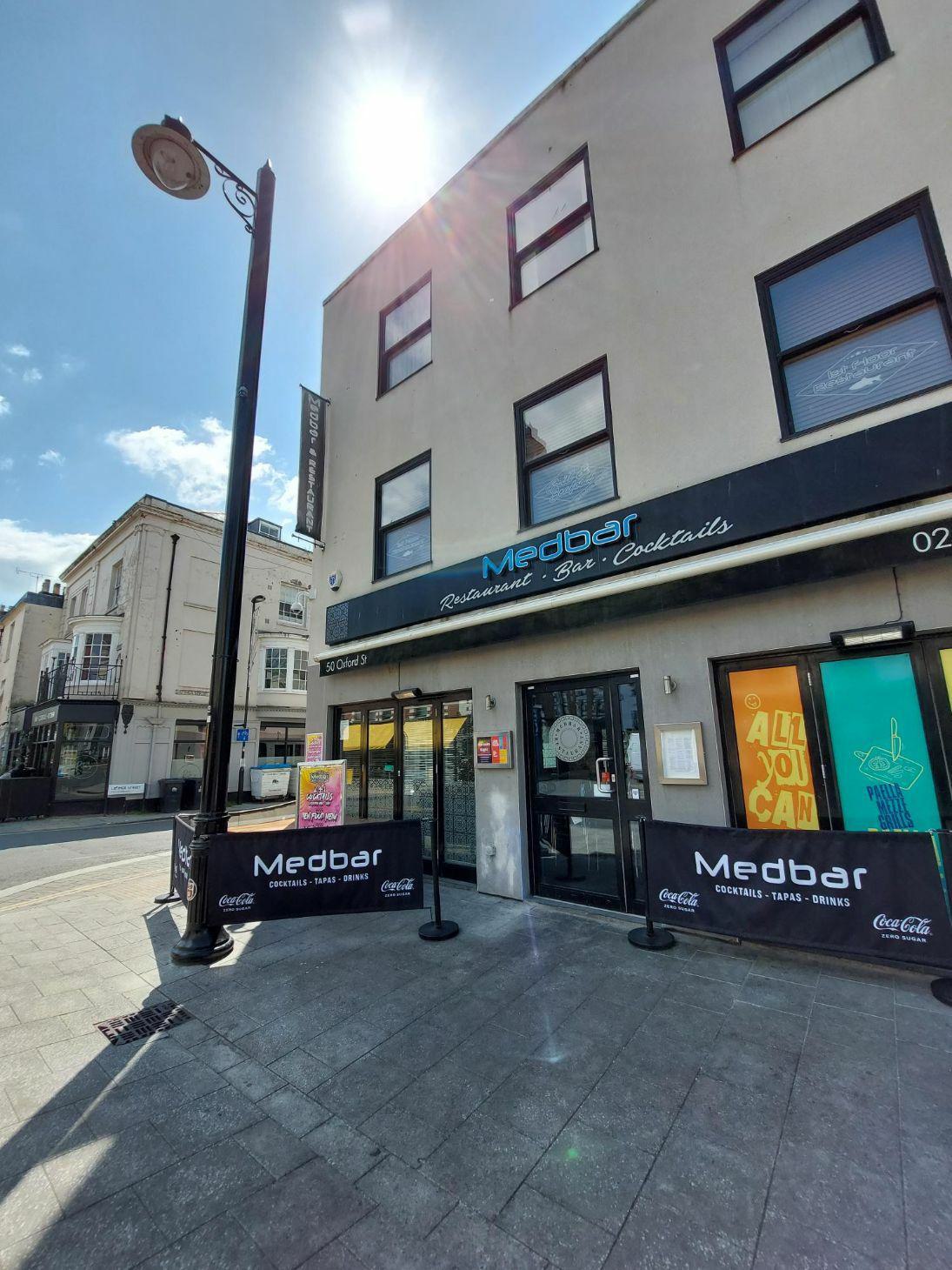 Frontage of Medbar in the summer time