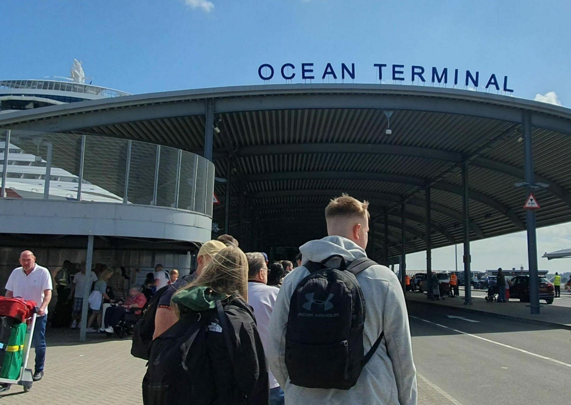 Ocean Terminal Cruise passengers outside terminal