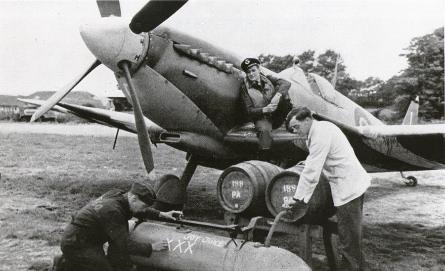 Spitfire with beer barrel Solent Sky