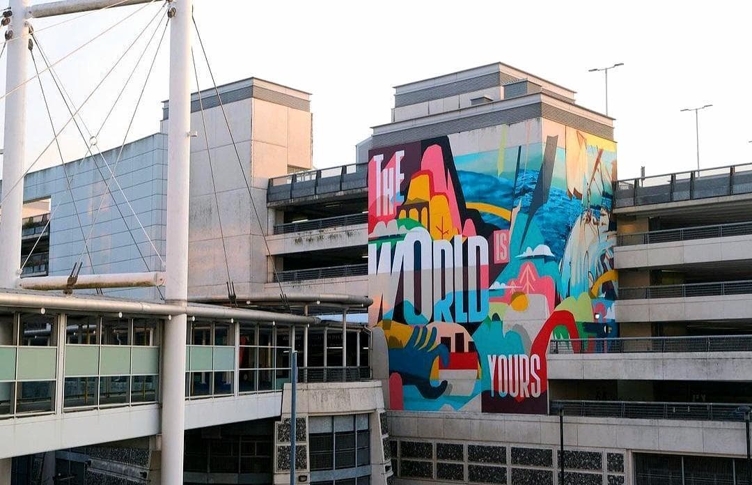 The World is Yours large scale wall mural on the external portion of Westquays multi story car park
