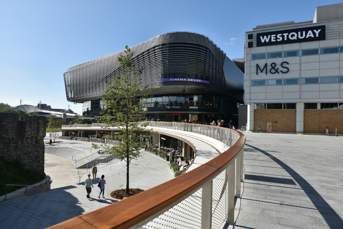 External view of Westquay with large M&S sign